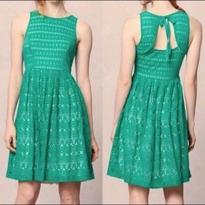 Anthropologie Postmark Sunstream Green Eyelet Open Back Dress XS